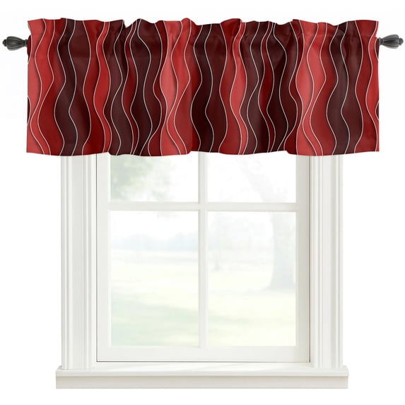 Reg Pock Red Ombre Rod Pocket Curtain Valance, Abstract Art Moire Ocean Waves ...