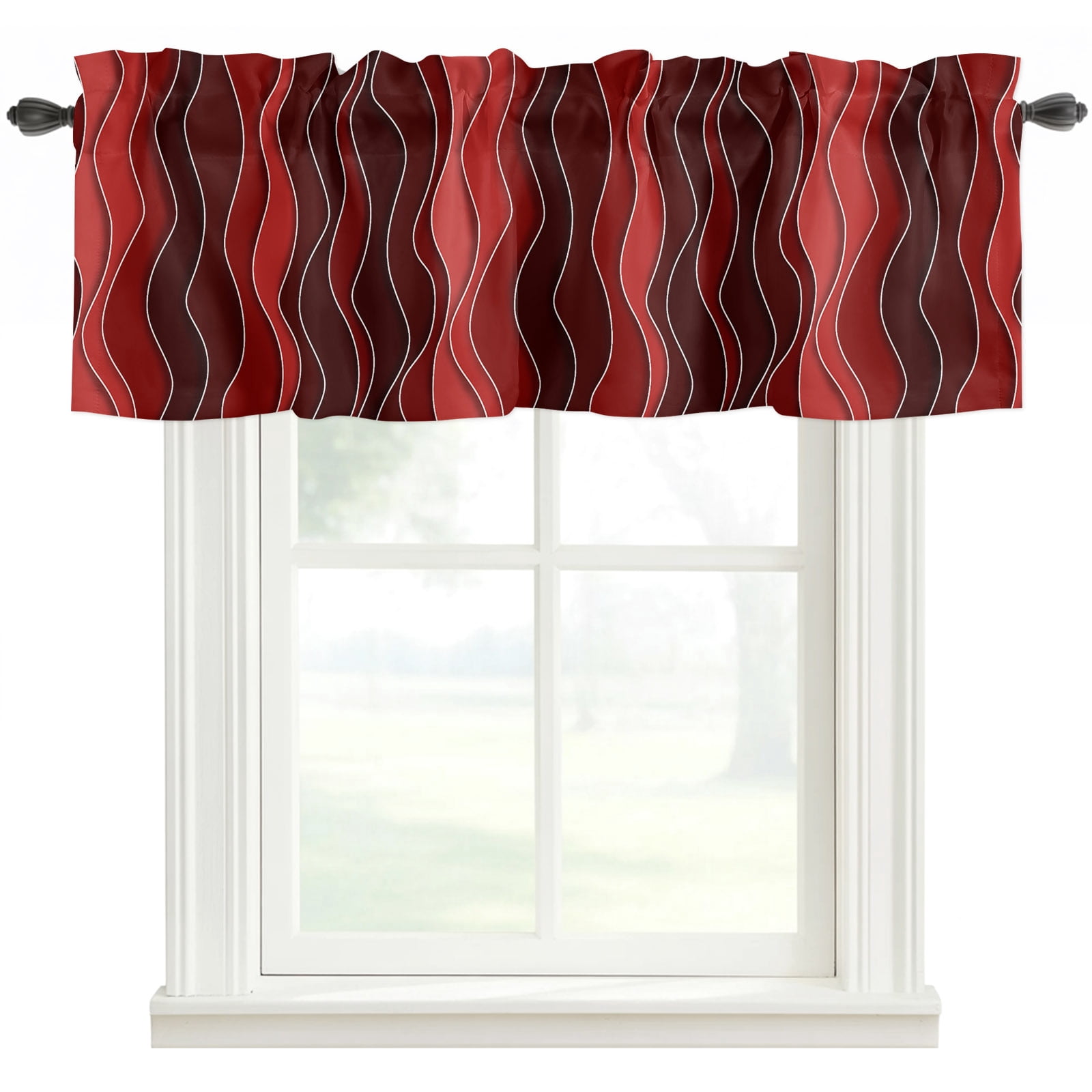 Red Ombre Rod Pocket Curtain Valance, Abstract Art Moire Ocean Waves ...