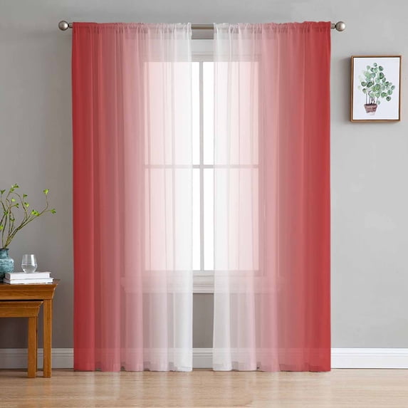 Red Ombre Semi Sheer Curtains 72 Inch Length 2 Panels Set, Red White Gradient Modern Abstract Art Sheer Kitchen Curtain Privacy Voile Window Curtain for Living Room Bedroom Rod Pocket Drapes