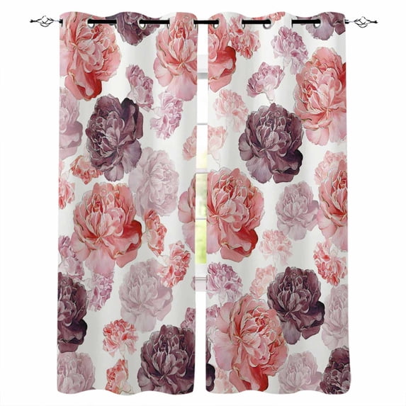 Red Ombre Spring Floral Blackout Curtains for Bedroom/Living Room, Summer Botanical Flowers Thermal Insulated Kitchen Drapes with Grommets, Light Blocking Window Treatment, 2 Panels 52" x 72"