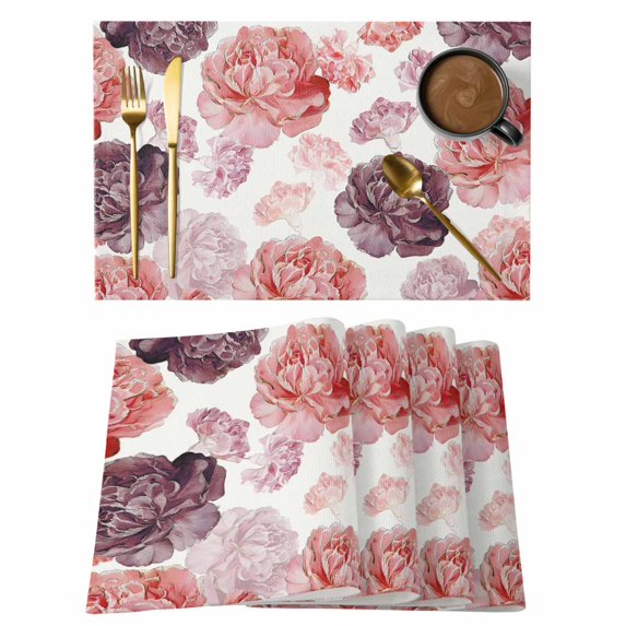 Red Ombre Spring Floral Placemats Set of 8, Summer Botanical Flowers Placemats for Dining Table, Place Mats for Kitchen Tabletop, Waterproof Wipeable Dining Table Mats Set