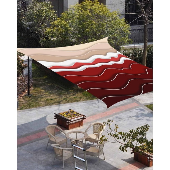 Red Ombre Stripe Sun Shade Sail 8'x10' Rectangle Outdoor Shade Canopy, Abstract Summer Beach Coastal Porch Shades Outdoor Sun Blocking Screen, Sunshade Cloth Covers for Patio/Deck/Garden
