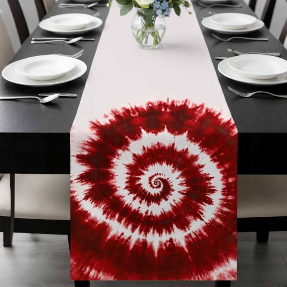 Red Ombre Table Runner 36 Inches Long, Farmhouse Chic Tie Dye Abstract Retro Art Kitchen Coffee Dining Table Decoration for Home Party Birthday Wedding Home Decor 13x36 Inches
