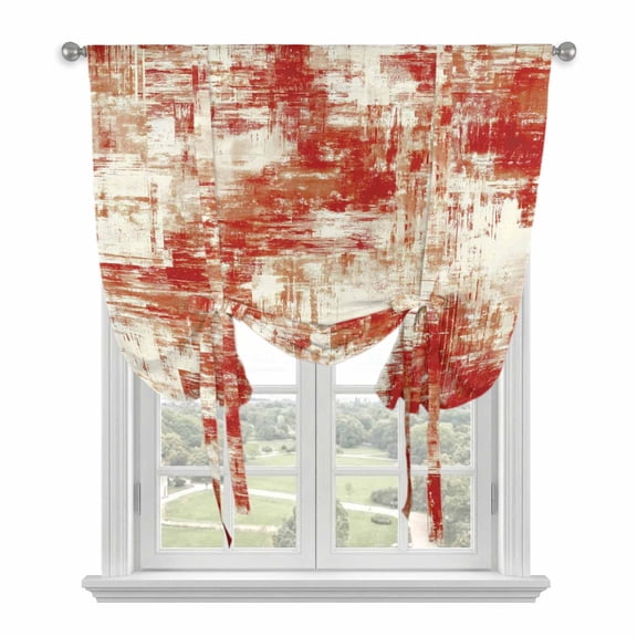 Red Ombre Tie Up Curtains for Windows, Adjustable Balloon Window Shades, Gradient Abstract Art Vintage Kitchen Window Treatments Adjustable Roll Up Curtain for Basement/Nursery 52"x45"