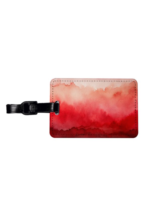 Red Ombre Watercolor Faux Leather Travel Luggage Tag