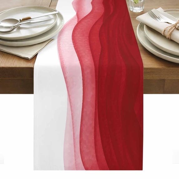 Red Ombre Waves Table Runner - 108 Inch Long, Kitchen Dining Table Runner Dresser Scarves, Abstract Art Gradient Modern Farmhouse Decor for Coffee Tables Wedding Party Banquet