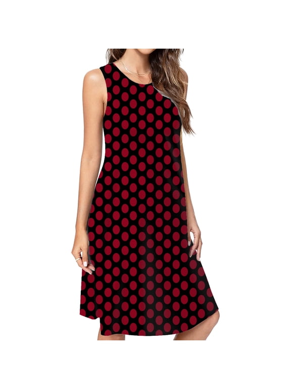 Red On Black Polka Dots Dress Loose Women'S Dress Beach Dresses With Pockets Dresses For Womens