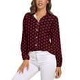 thumbnail image 1 of Red On Black Polka Dots Long Sleeve Blouse Woman Streetwear Casual Shirts Summer Oversize Woman Streetwear Clothing Birthday Present, 1 of 7