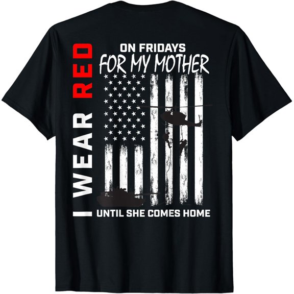 Red On Friday Mother Mom Veterans Remember Deployed USA Flag Funny Creative Graphic T-Shirt
