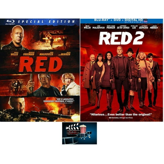 Red One 2 & Red Two 2 Double Feature 2 Blu Ray SET Bruce Willis John Malkovich Includes Glossy Print Movie Set Take Art Card