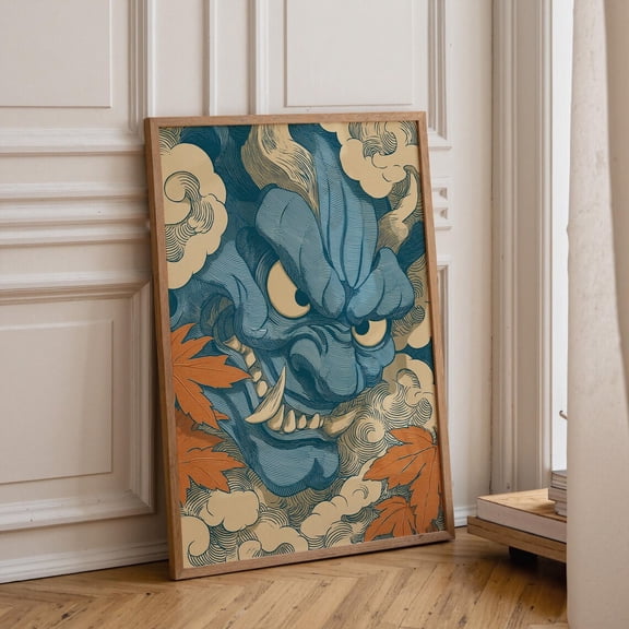Red Oni Mask Japanese Demon Ukiyo-e Samurai Graphic Poster Unframed Paper Print