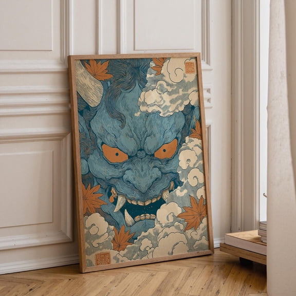 Red Oni Mask Japanese Demon Ukiyo-e Samurai Graphic Poster Unframed Paper Print