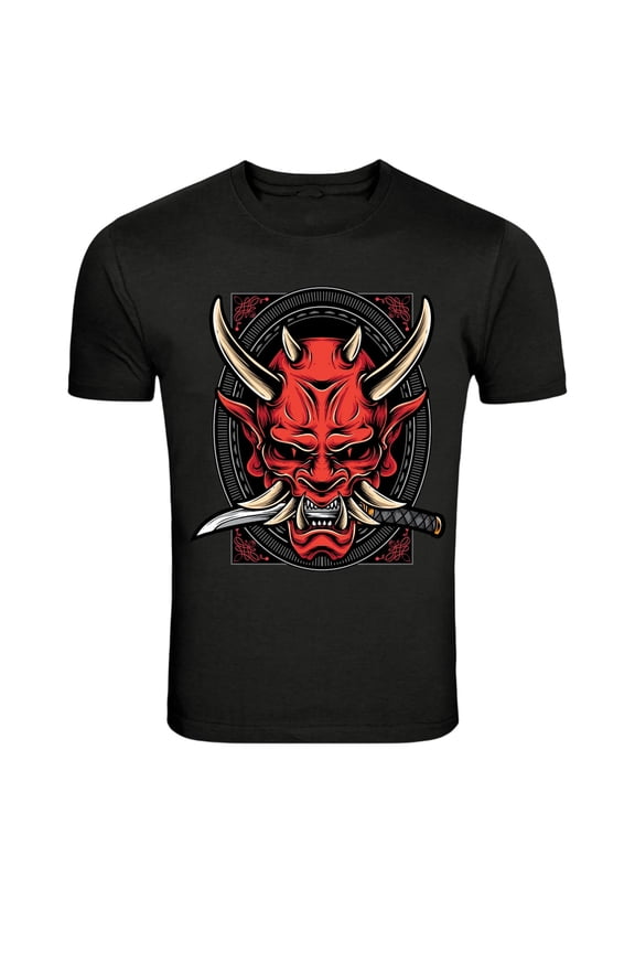 Red Oni Samurai Demon Mask T-Shirt - Japanese Warrior Graphic Tee