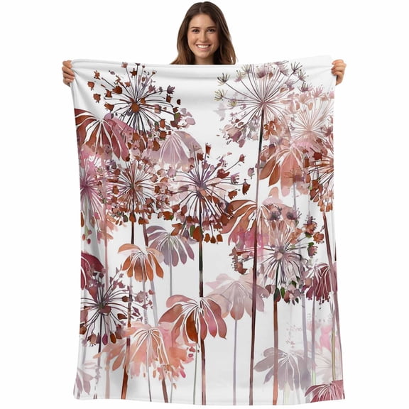 Red Onion Flowers Blanket Soft Cozy Warm Twin Blanket for Bed, Plush Fuzzy Flannel Fleece Blankets for Sofa, Spring Watercolor Dandelion Floral Plants Throw Blankets for Couch Gifts, 60"x80"