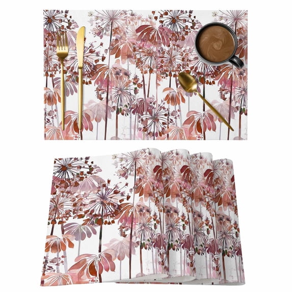 Red Onion Flowers Placemats Set of 12, Spring Watercolor Dandelion Floral Plants Placemats for Dining Table, Place Mats for Kitchen Tabletop, Waterproof Wipeable Dining Table Mats Set