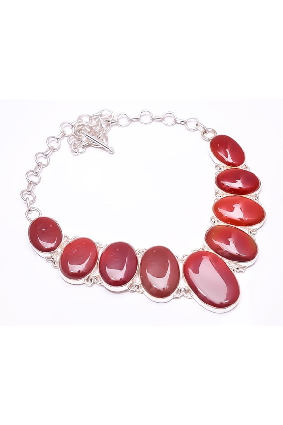 Red Onyx -Brazil 925 Silver Plated Bali Necklace 16-17.99", Red Onyx Necklace N_9127_405_16
