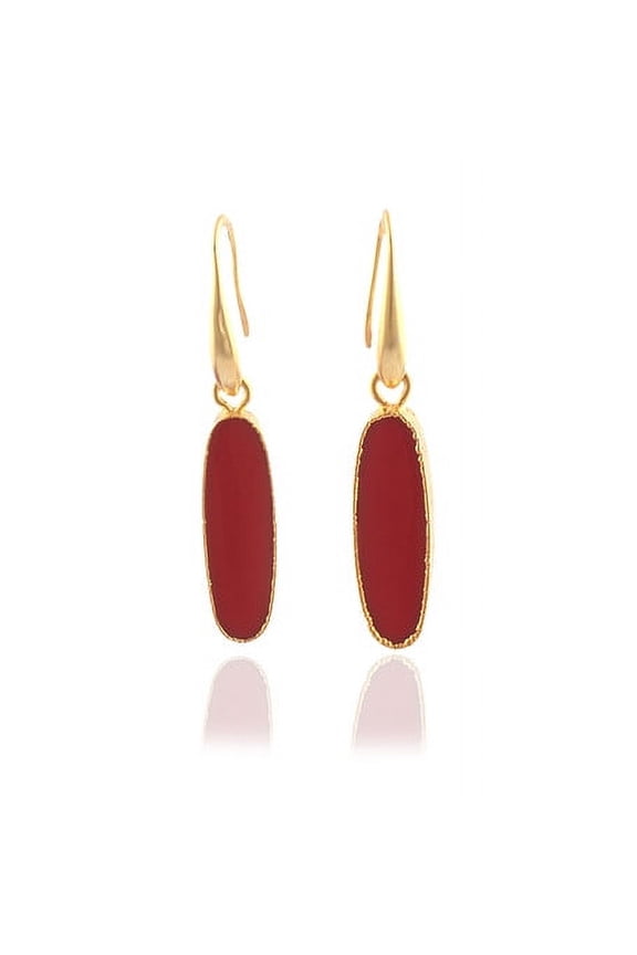 Red Onyx Gemstone Gold-plated Ear-Wire Hoop Earring For Wearing in parties, Social Gatherings