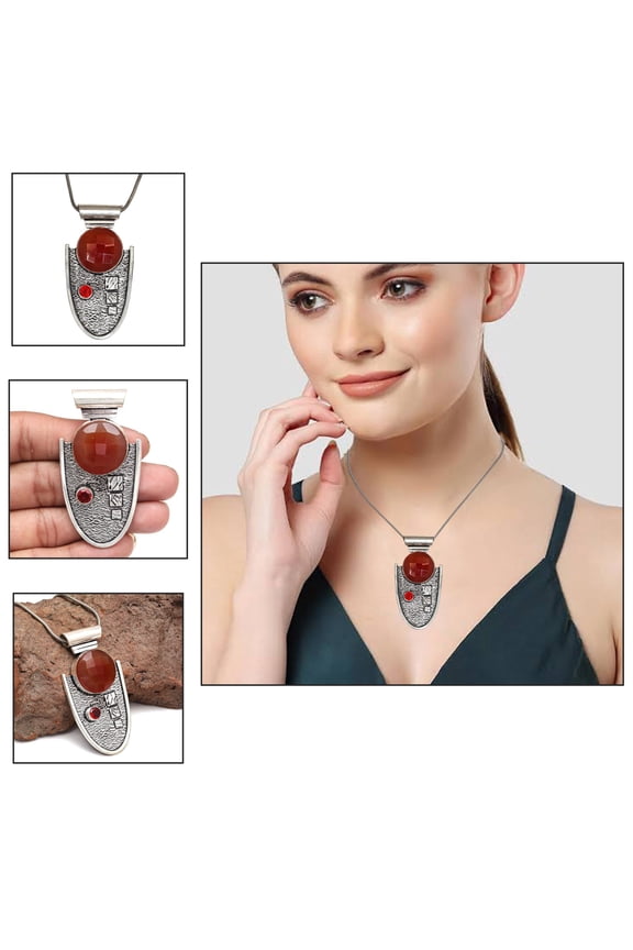 Red Onyx Gemstone Unisex Women's Gift For Her Silver Jewelry Pendant 2.5"