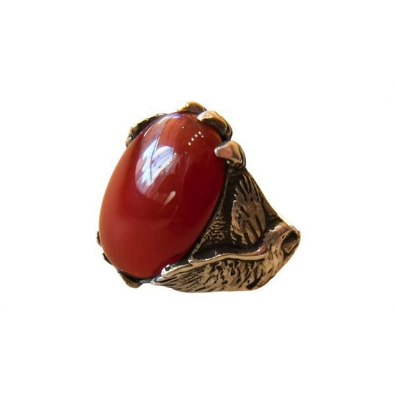Red Onyx Mans Ring, Natural Red Onyx Eagle Ring, December, Silver Jewelry, 925 Silver Ring, Birthday Gift, Heavy Mens Ring, Arabic Design, Ottoman Style Ring, Christmas, Turkey Mens Signet Ring