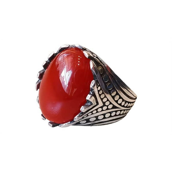 Red Onyx Mans Ring, Natural Red Onyx Gents Ring, December, Silver Jewelry, 925 Silver Ring, Birthday Gift, Heavy Mens Ring, Arabic Design, Ottoman Style Ring, Christmas, Turkey Mens Signet Ring