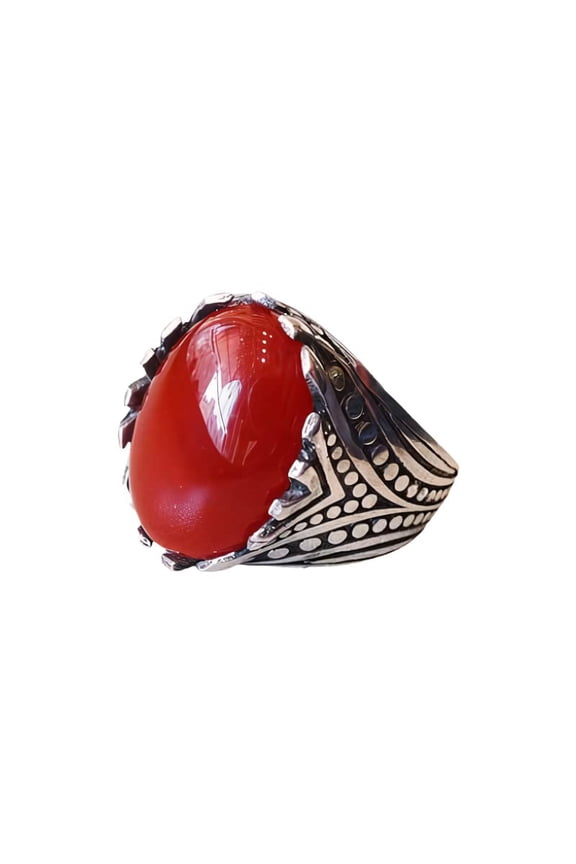 Red Onyx Mans Ring, Natural Red Onyx Gents Ring, December, Silver Jewelry, 925 Silver Ring, Birthday Gift, Heavy Mens Ring, Arabic Design, Ottoman Style Ring, Christmas, Turkey Mens Signet Ring