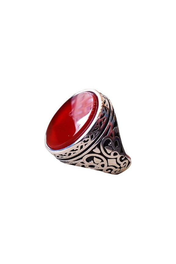 Red Onyx Mans Ring, Natural Red Onyx Gents Ring, December, Silver Jewelry, 925 Silver Ring, Birthday Gift, Heavy Mens Ring, Arabic Design, Ottoman Style Ring, Christmas, Turkey Mens Signet Ring