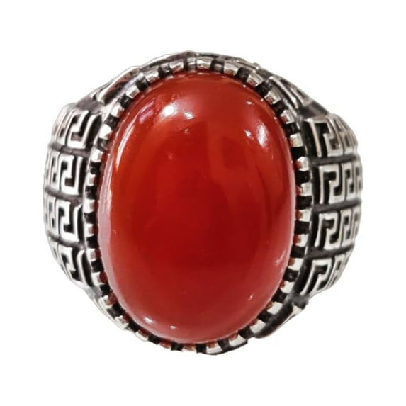 Red Onyx Mans Ring, Natural Red Onyx Gents Ring, December, Silver Jewelry, 925 Silver Ring, Birthday Gift, Heavy Mens Ring, Arabic Design, Ottoman Style Ring, Christmas, Turkey Mens Signet Ring