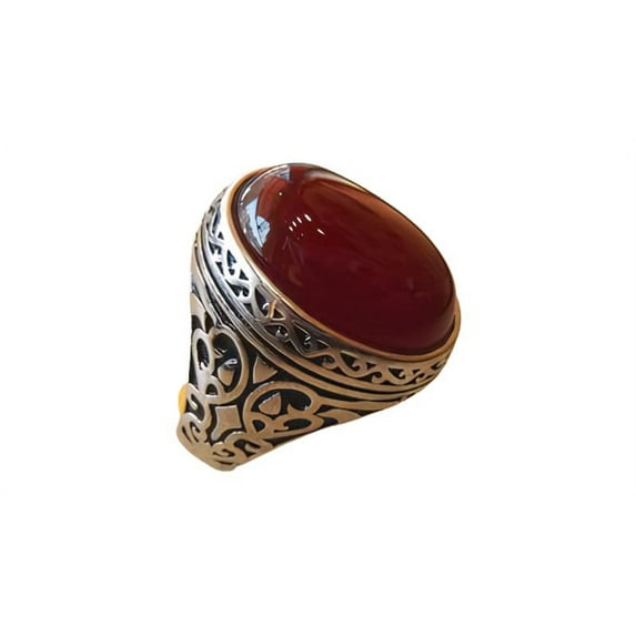 Red Onyx Mens Ring, Natural Red Onyx Gents Ring, December, Silver Jewelry, 925 Silver Ring, Birthday Gift, Heavy Mens Ring, Arabic Design, Ottoman Style Ring, Christmas, Turkey Mens Signet Ring