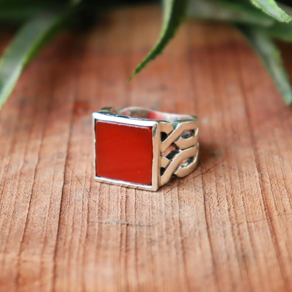 Red Onyx Ring, Men's Ring, 925 Sterling Pure Silver Ring, Silver Band Men's Ring, Red Onyx Gemstone Ring, Men's Statement Ring, Gift For Him