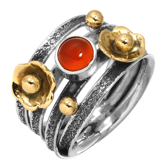 Red Onyx Women Jewelry 925 Sterling Silver Two Tone Ring