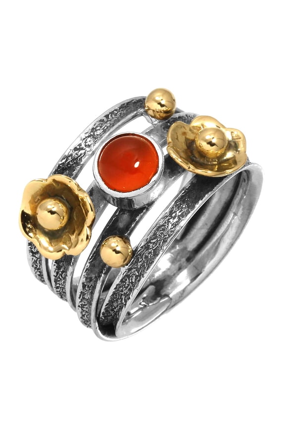 Red Onyx Women Jewelry 925 Sterling Silver Two Tone Ring