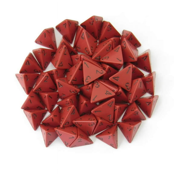 Red Opaque Dice with Black Numbers D4 Aprox 16mm (5/8in) Pack of 50 Wondertrail