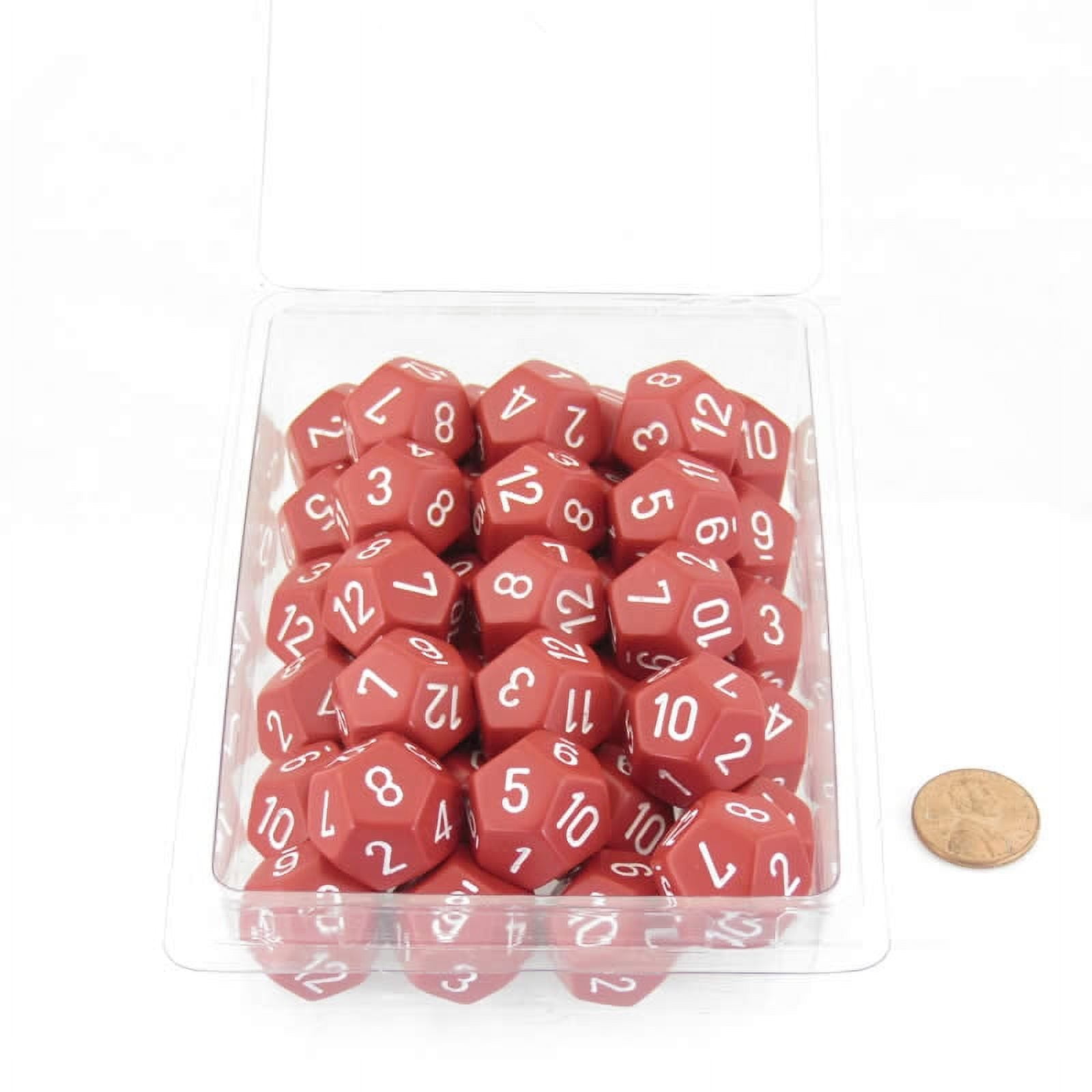 Red Opaque Dice with White Numbers D12 Aprox 16mm (5/8in) Pack of 50 Wondertrail