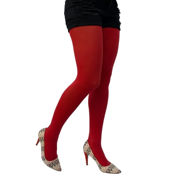 Red Opaque Full Footed Tights, Pantyhose for Women