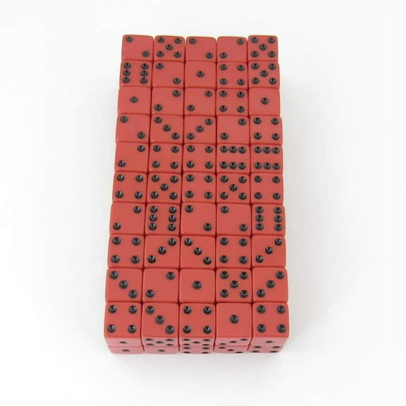 Red Opaque Squared Corner Dice Black Pips D6 16mm (5/8in) Pack of 100 Wondertrail