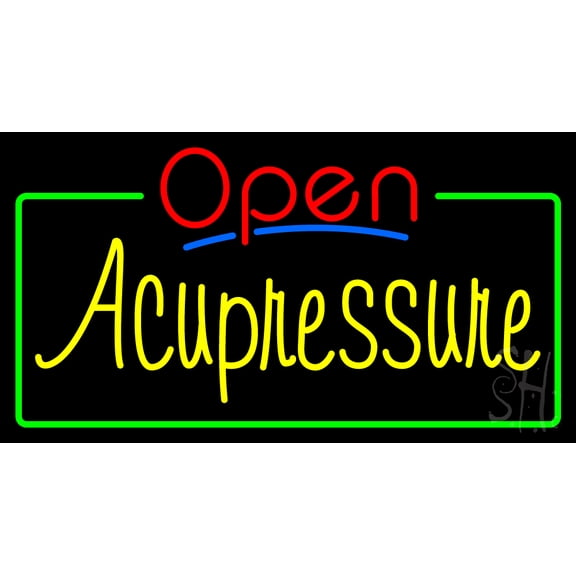 Red Open Acupressure Green Border LED Neon Sign 20 x 37 - inches, Black Square Cut Acrylic Backing, with Dimmer - Bright and Premium built indoor LED Neon Sign for Defence Force.