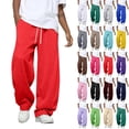 thumbnail image 1 of Red Open Hem Sweatpants Mens Straight Wide Leg with Draw Sting and Pockets S-3XL, 1 of 5