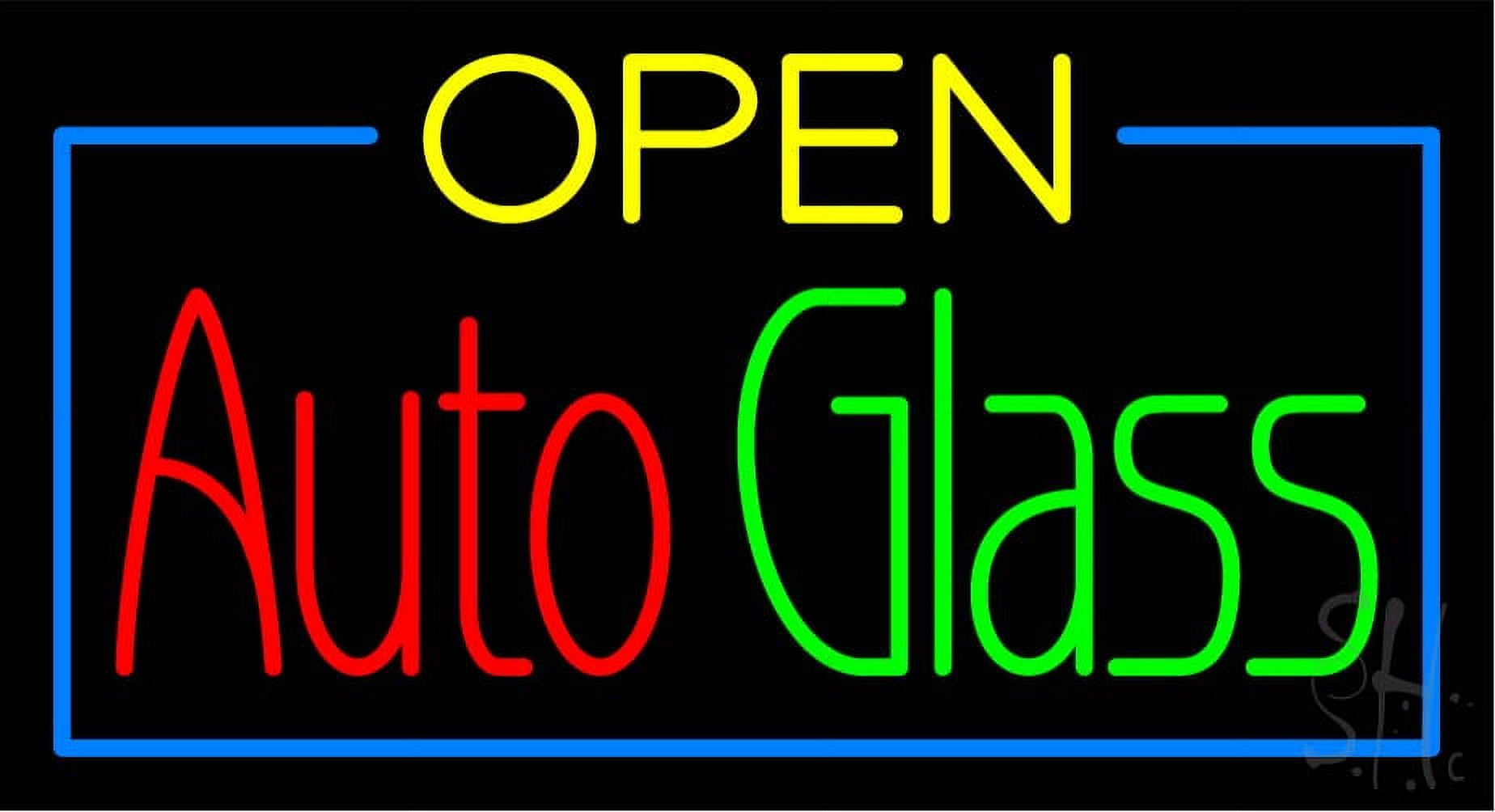Red Open Yellow Auto Glass LED Neon Sign 13 x 24 - inches, Clear Edge Cut Acrylic Backing, with Dimmer - Bright and Premium built indoor LED Neon Sign for automotive store, and mall.