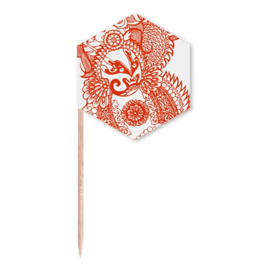 Red Opera Head Paper-cut Pattern Toothpick Flags Cupcake Picks Party Celebration
