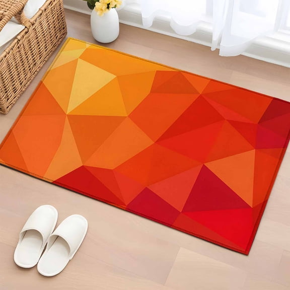 Red Orange 2'x3' Washable Rug, Modern Abstract Ombre Geometric Aesthetic Non-Slip Soft Doormat Area Rugs for Entrance Bathroom Bedsides, Front Doormat Carpet for Kitchen Bedroom, Entryway Floor Mat