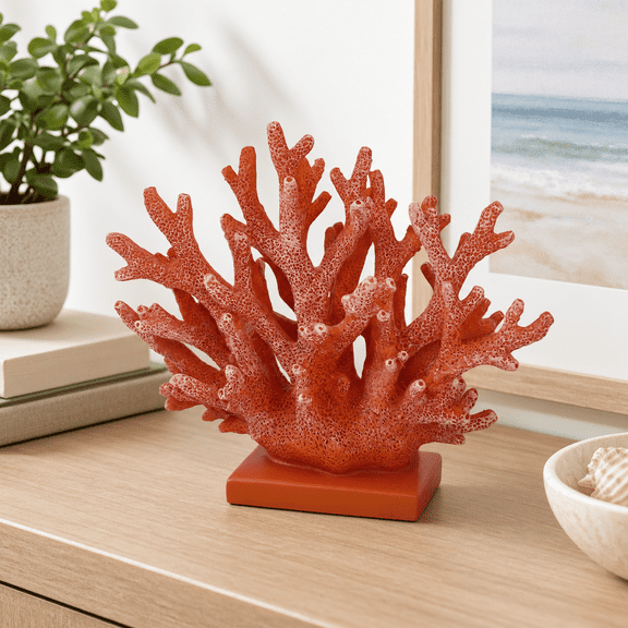 Red Orange 5.83"H Coral Statue Nautical Tabletop Home Decoration