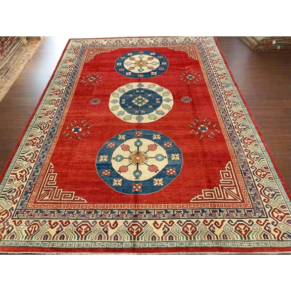Red/Orange 9X12 Kazak Handmade Wool Rug # 10713