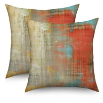 Red Orange Abstract Throw Pillow Covers 18x18 Set of 2,Yellow Brown Green Linen Pillow Cases for Bedroom Sofa Couch
