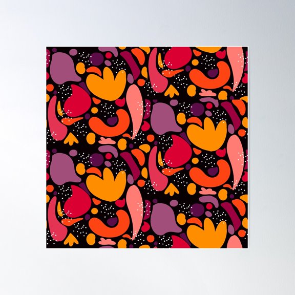 Red & Orange Acid Colours Funky Abstracted Pattern Poster Wall Art, Modern Wall Decor For Living Room Bedroom, 24x24 UNFRAMED