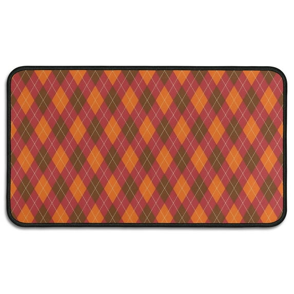 Red and Orange Argyle Pattern Door Rugs,Washable Non Slip Door Mats Indoor,Decorative Door Mats,Entry Mat Indoor for Entrance,Bedroom,Kitchen,Bathroom,30"x17"