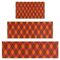 Red and Orange Argyle Pattern Kitchen Rugs Sets Of 3,Kitchen Runner Rugs Non Skid Washable,Decorative Kitchen Floor Mats for Kitchen,Sink,Laundry,17"x30"  17"x47"   17"x59"