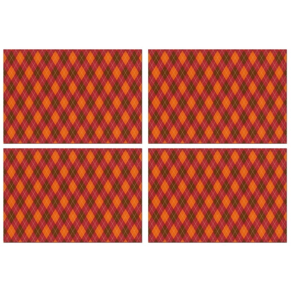 Red and Orange Argyle Pattern Summer Placemats Table Placemats Set Of 4-Linen Kitchen Washable Placemats Table Mats 11.8"x17.7" Non-Slip Heat Resistant
