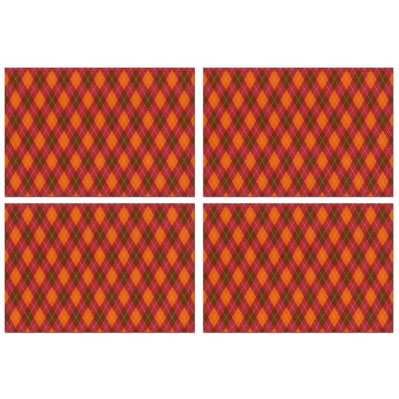 Red and Orange Argyle Pattern Summer Placemats Table Placemats Set Of 4-Linen Kitchen Washable Placemats Table Mats 11.8"x17.7" Non-Slip Heat Resistant