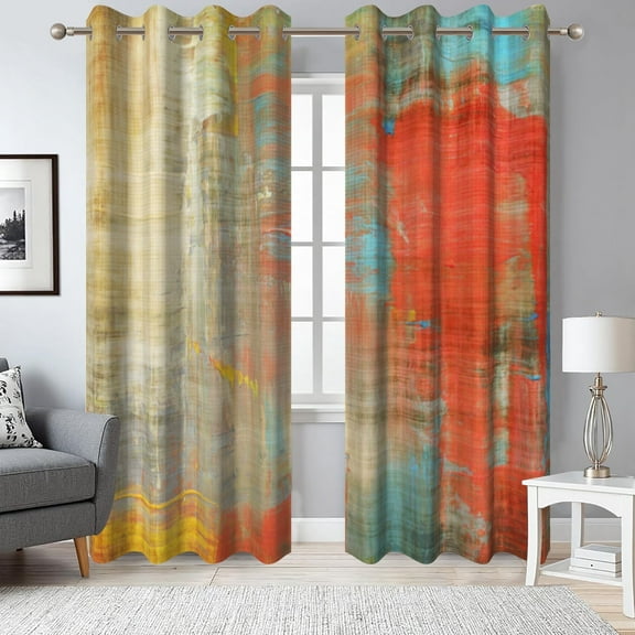 Red Orange Blackout Curtains for Living Room,Yellow Brown Green Abstract Window Drapes for Bedroom,52x84 Inch,2 Panels