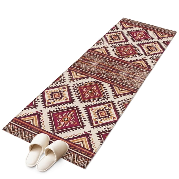 Red Orange Boho Runner Rug 2x6 Washable Kitchen Rug Non-Slip Lightweight Thin Soft Low Pile Bathroom Runner Geometric Tribal Southwestern Carpet for Hallway Laundry Room Bedroom Entryway
